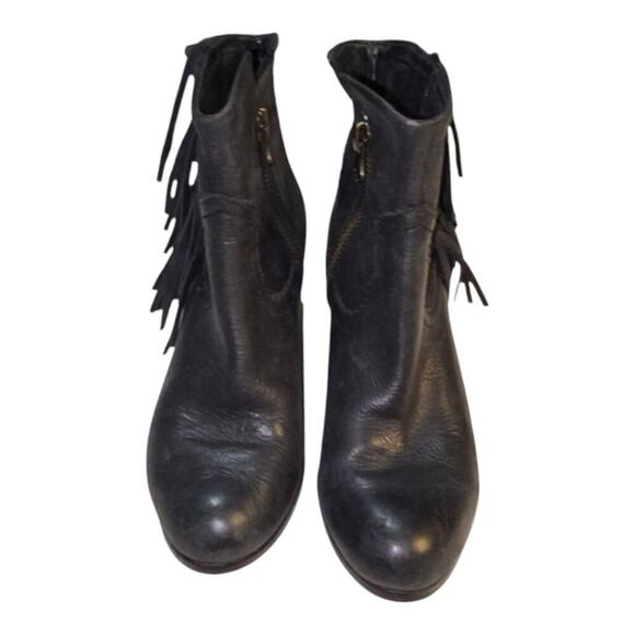 Sam Edelman Women's Black Leather Fringe Western Zipper Close Ankle Boots Size 7 - Picture 2 of 10